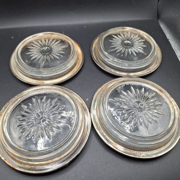 Set Of 4 Vintage Silverplate Rims & Starburst Glass Coasters Made In Italy - Picture 4 of 7